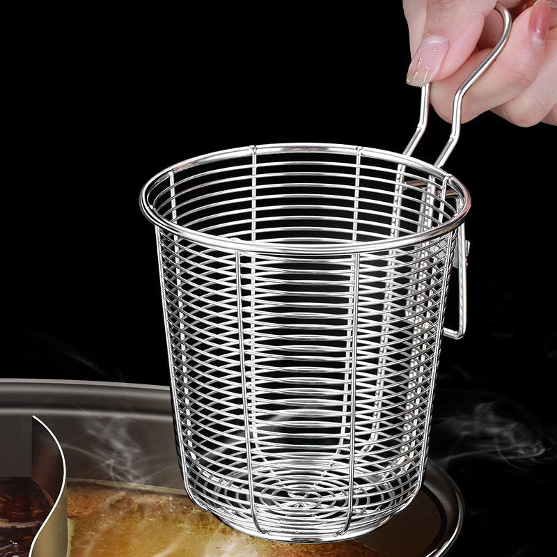 304 Stainless Steel Frying Filter Basket Multifunctional Strainer Foldable Long Handle Colander for Wash Vegetables Kitchen Tool