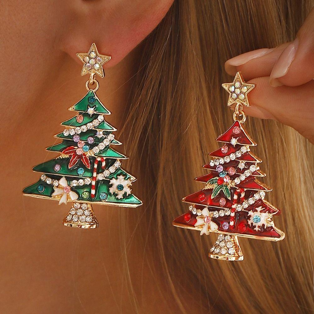 Dripping Oil Christmas Tree Earrings Zinc Zinc Alloy New Year Dangle Earrings Xmas Earrings Studs  Girls