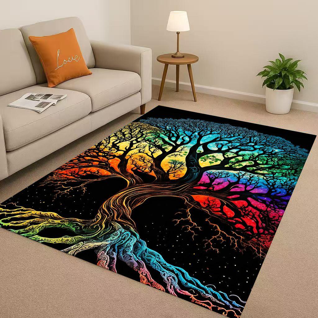 HD Colorful Tree of Life Yggdrasil Celtic Rune Living Room Non-Slip Area Rug Carpet for Bedroom Playroom Sofa,Home Decor Doormat
