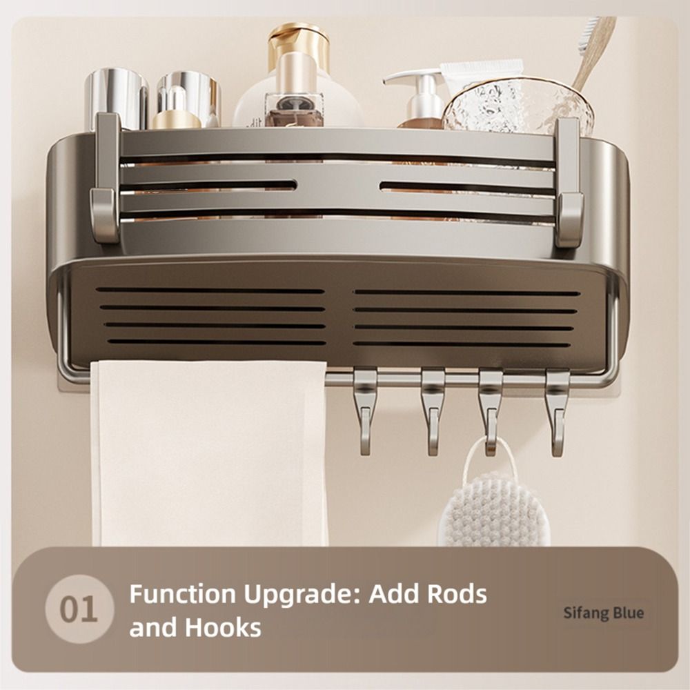 Simple Aluminum Alloy Bathroom Storage Rack Wall Mounted Non Perforated Bathroom Toiletries Holder Shower Storage Shelf Home