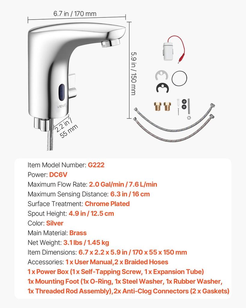 Touchless Bathroom Sink Faucet, Automatic Motion Sensor Restroom Toilet Faucet, Hands-Free Adjustable Cold Hot Single Handle Water Mixer Battery