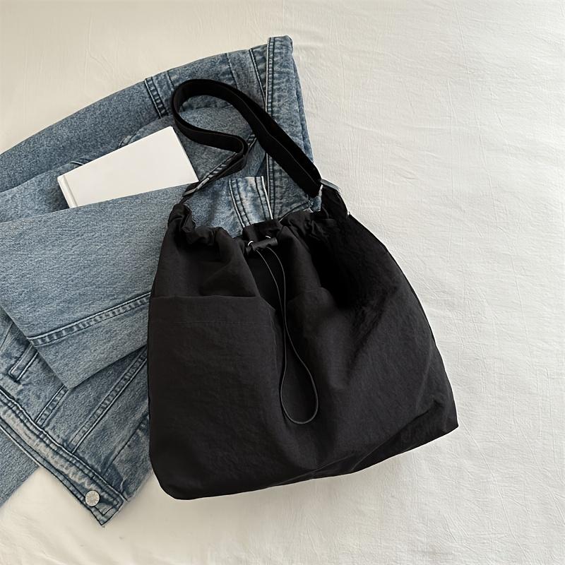 Chic Large Capacity Tote Bag with Adjustable Strap Drawstring Closure Polyester Lining Minimalist Shoulder Handbag for Women Versatile Tote Bag