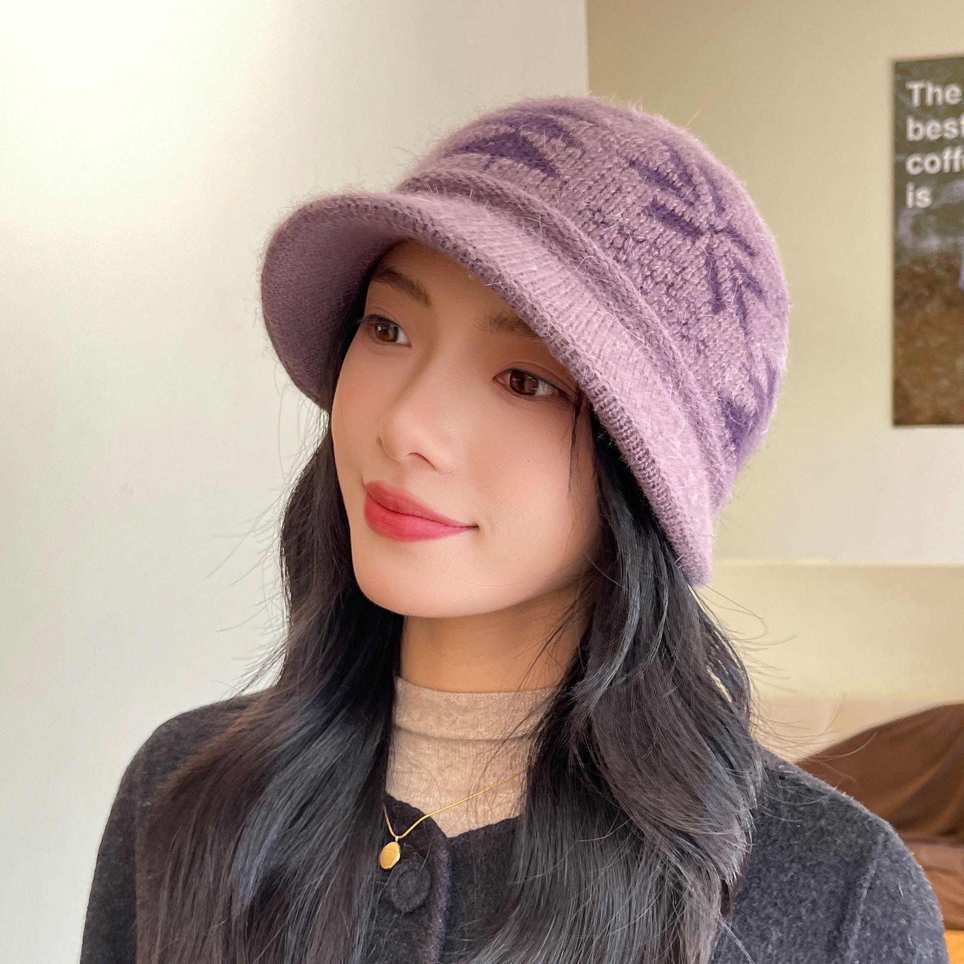 

Женская шляпа для пожилых людей, осенне-зимняя шляпа-ведро, теплая вязаная хлопковая шапочка с плюшевой подкладкой average size