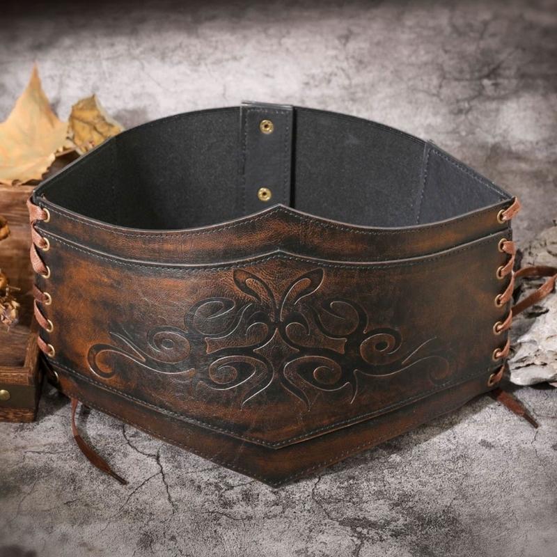 Embossed PU Waist Belt Adjustable Strap For Fairs Historical Reenactments Bohemian Accessory