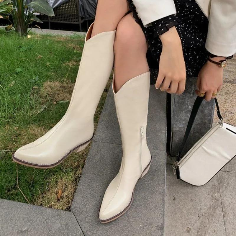 Knee High Shaft Shoes Woman Leather Large Size Warm Long Boots for Women New In Trend 2025 Sale Y2k Gyaru Quality Spring Goth Pu