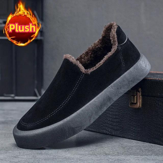 Fashion Men's Warm Cotton Shoes New Winter Fashion with Plush Low Top Board Shoes Suede Thick Sole Comfortable Casual Cotton Shoes