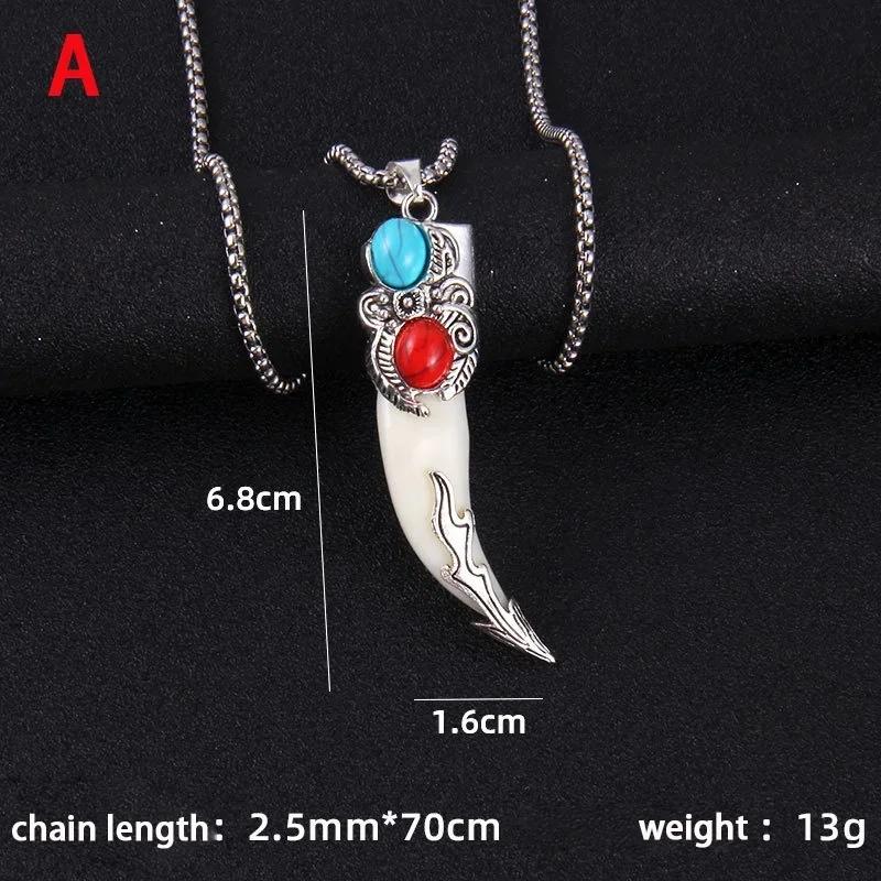 Vintage Creative Gifts Wolf Pendant Titanium Steel Necklace Teeth Set True Tibetan Mastiff Teeth Trendy Personality Jewelry