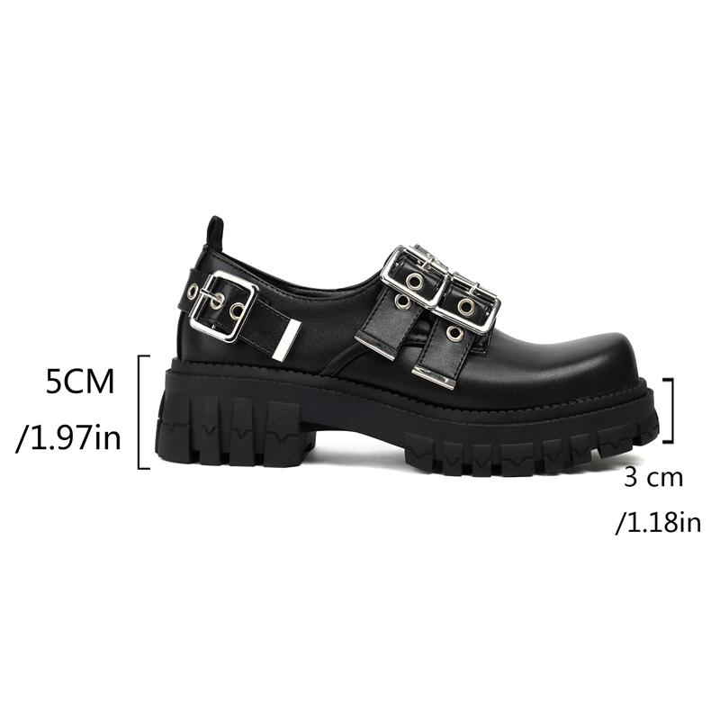 Rock Oxfords Gothic Round Toe Platform Goth Shoes Punk Metal Buckle Women's Thick Bottom Belts Pumps Chunky High Heels Plus Size