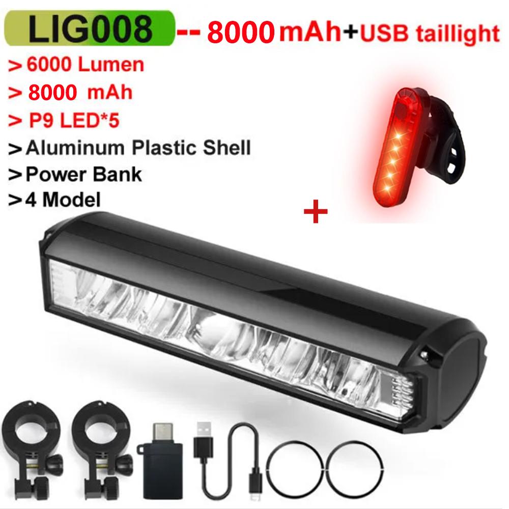 VASTFIRE Bicycle Light Front 8000mAh Bike Light 6000Lumen Waterproof Flashlight USB Charging MTB Road Cycling Lamp Accessories