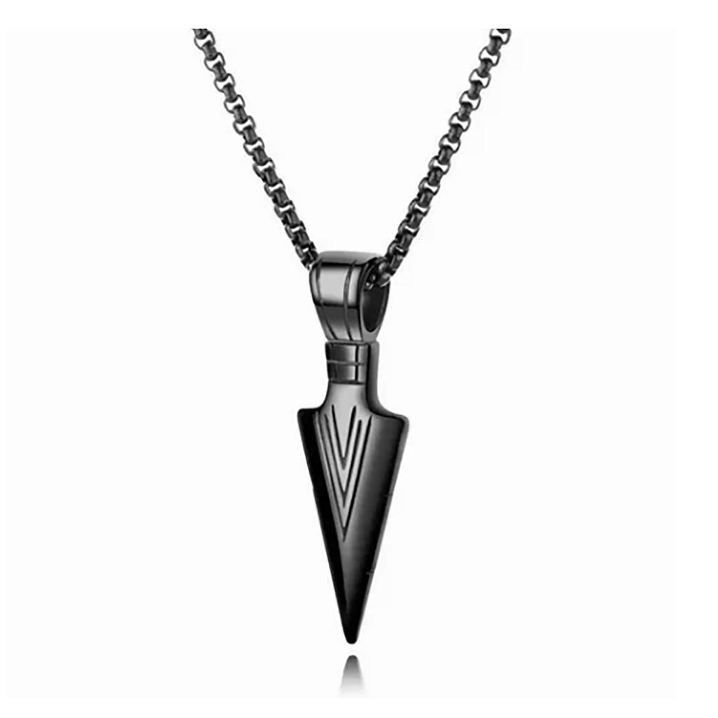 Men Arrowhead Necklace Stainless Steel Vintage Fashionable Polished Finish Unique Pendant Necklace Black