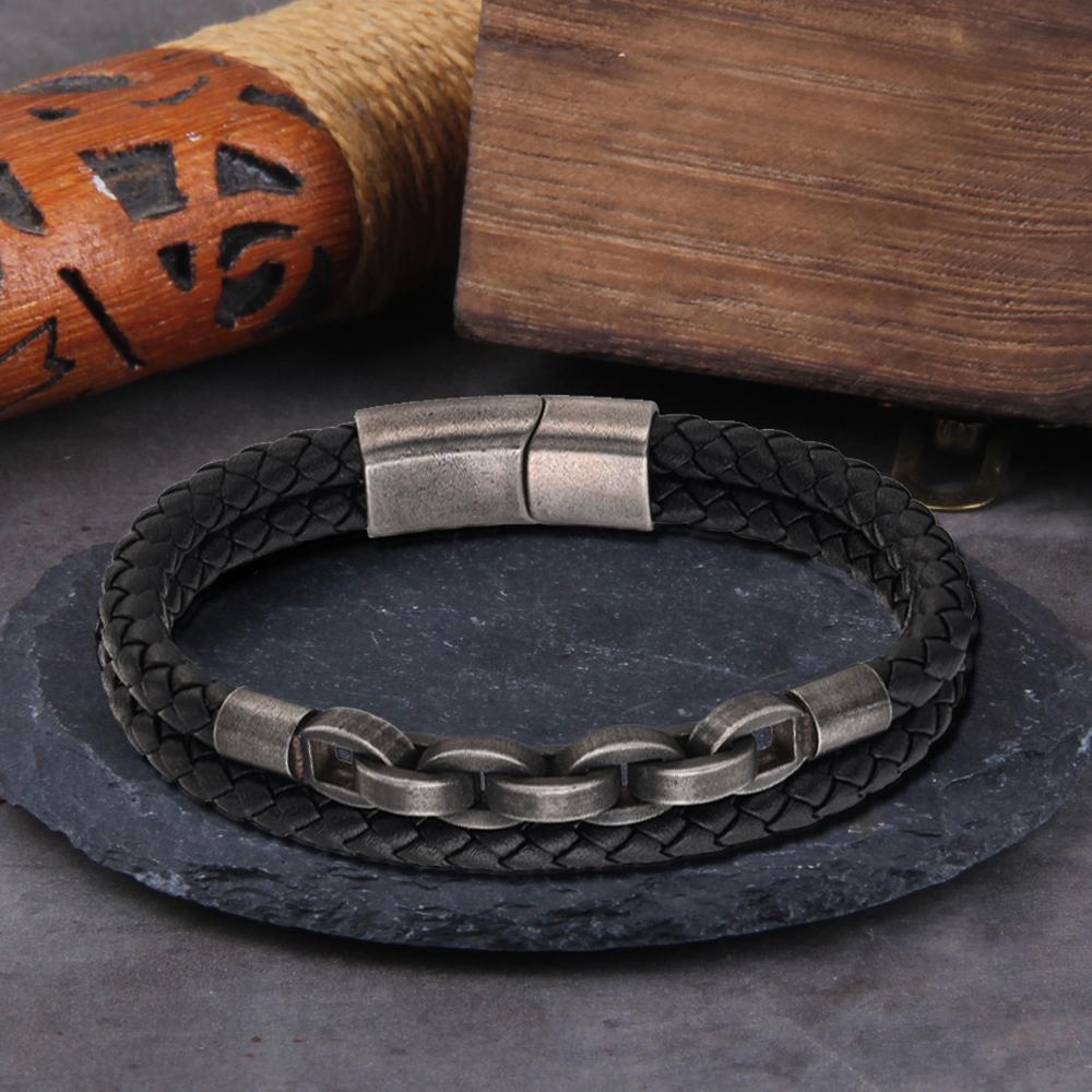 Genuine Leather Bracelet Infinity Shape Stainless Steel Jewelry for Men Special Pattern Gift Accessories Popular Design