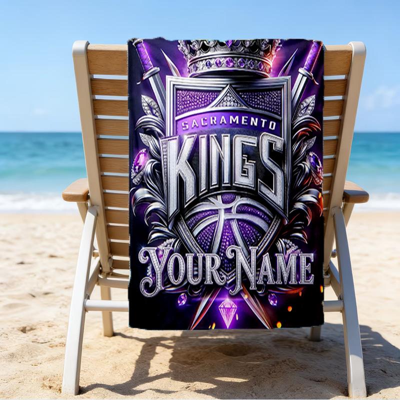 Custom Name Beach Towel Sacramento Basketball Logo Beach Towel, Soft Microfiber, Gift for Her/Him, Birthday, for Pool, Beach, Travel, Fan gifts