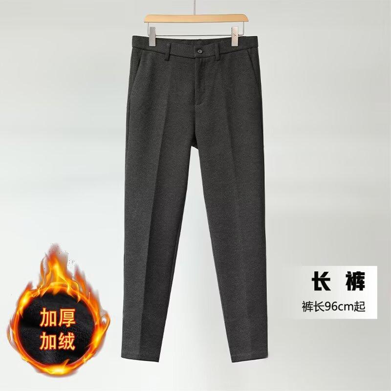 Autumn and winter velvet thickened semi-elastic waist pants men's straight woolen pants non-ironing casual large size suit pants men