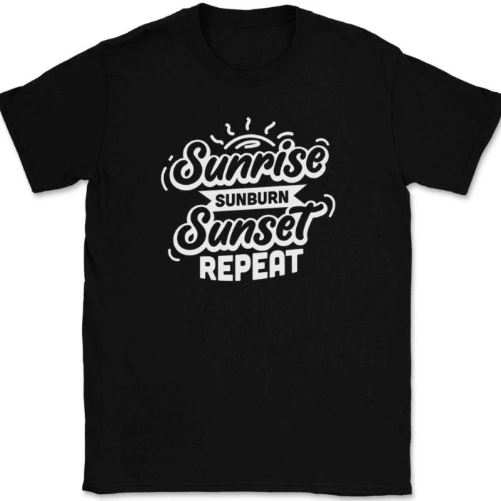 Sunrise Sunburn Sunset Repeat T-Shirt Funny Beach Vacation Trip Ocean Text Tee