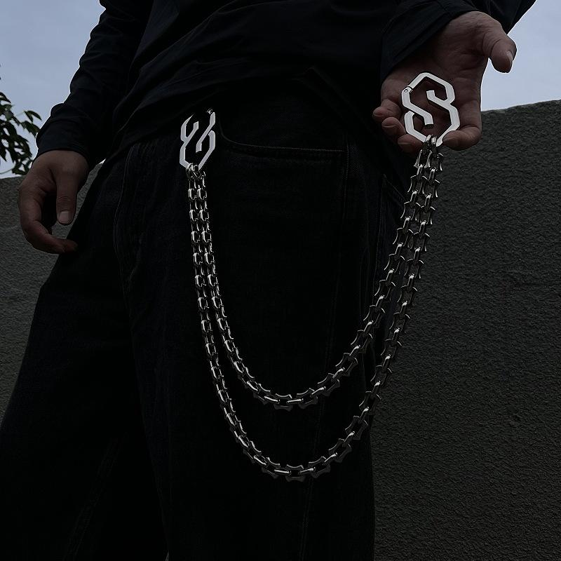 Heavy Industry Double Metal Trousers Premium Street Jeans Waist Chain Waist Pendant
