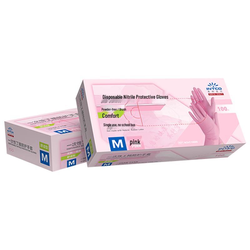 INTCO Medical Disposable Pink Nitrile Protective Gloves - 1 Box