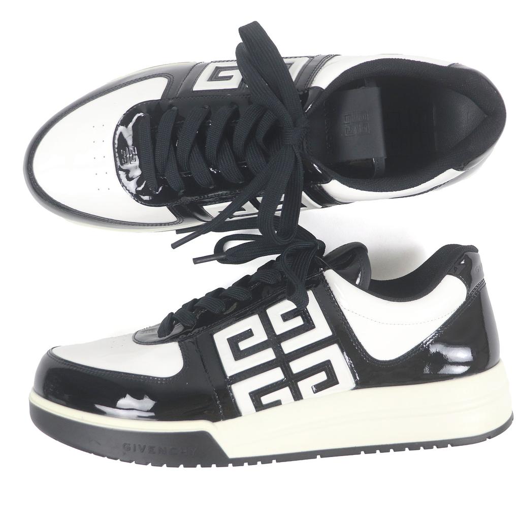 Excellent GIVENCHY Low cut sneakers 4G logo Black White Patent leather mens 44 Used