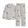 Women's Ribbed Cotton Couple Pajamas Set - Long Sleeve & Pants, Autumn Cartoon Striped Homewear, Wearable Outdoors