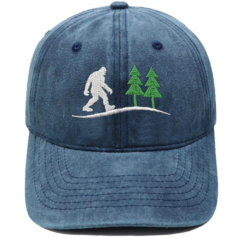 Bigfoot Mountain Forest Pine Embroidery Washed Baseball Cap Outdoor Camping Hiking Female Vintage Old Daddy Hat