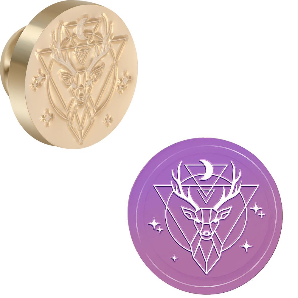 Moon and Animals Wax Seal Stamps Brass Head Moon Lanterns Pattern 0.98" Removable Round Wax Sealing Stamp Heads For Decorating
