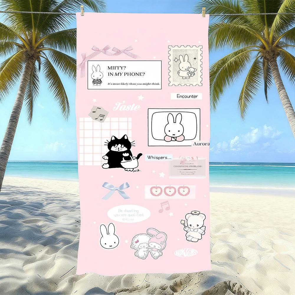 Miffy Rabbit Beach Towel Microfiber Quick Drying Absorbent Cartoon Printed Seaside Resort Bath Towel