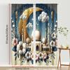 2PCS Blue Gold Cloud Flower Ramadan Theme Curtains   Gorgeous Style   Bedroom and Living Room   Drawbar Pocket Decorative Curtains