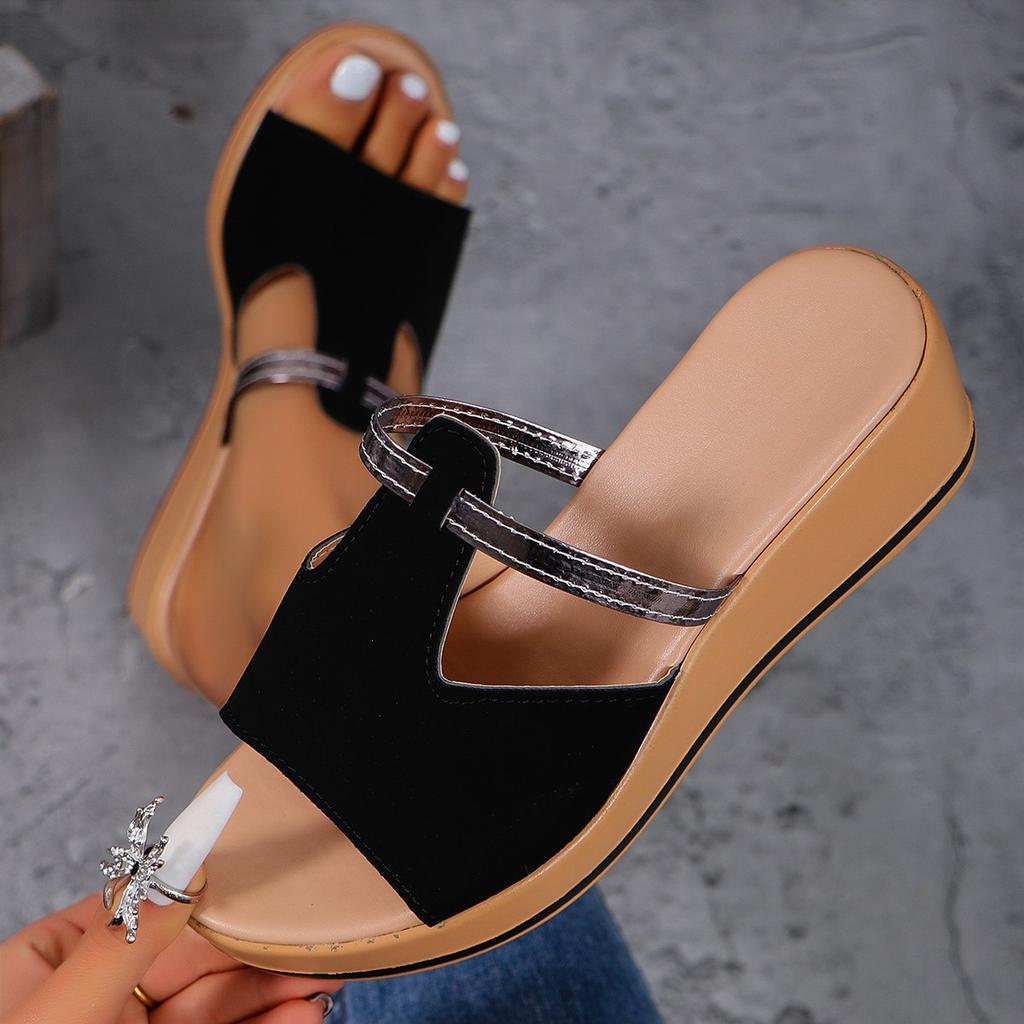2025 New Foreign Trade Summer Women's Slope Heel Thick-soled Slippers Large Size Thick-soled Heightening Casual Slippers Women's Shoes