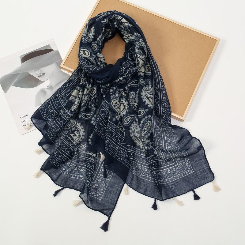 New Small Fresh Hanging Beard Cashew Literary Cotton Hemp Scarf Women's Summer Travel Thin Sunscreen Shawl Sunshade