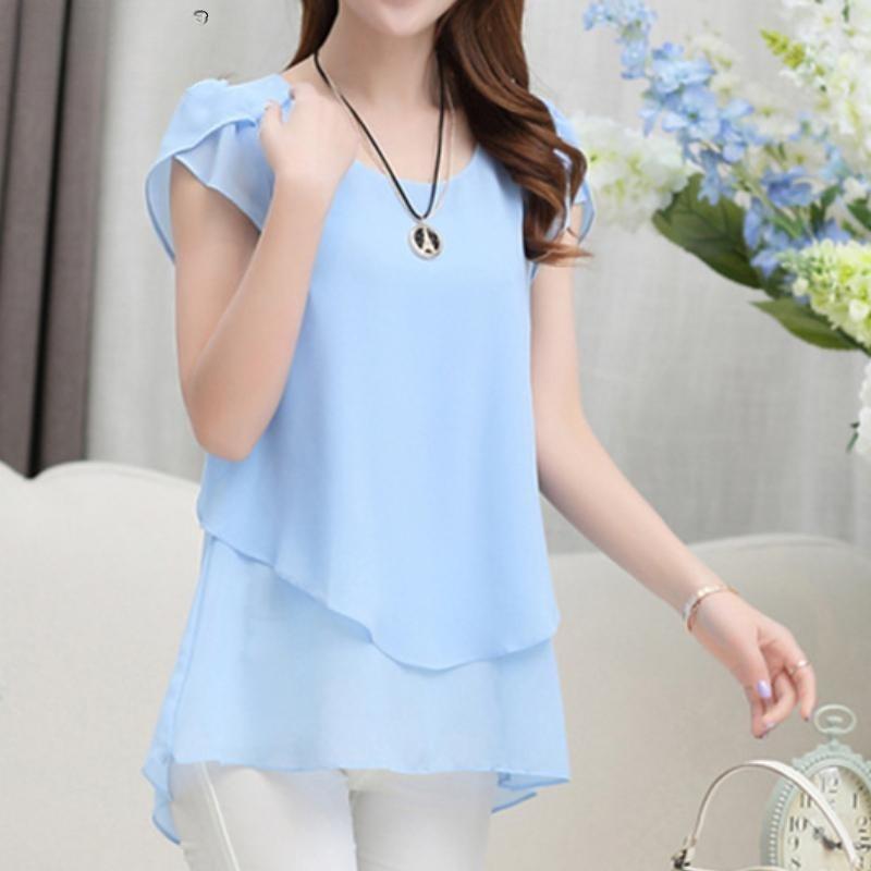 Dámská móda Ležérní Léto Jaro Jednobarevné halenky a košile s krátkým rukávem a výstřihem do O