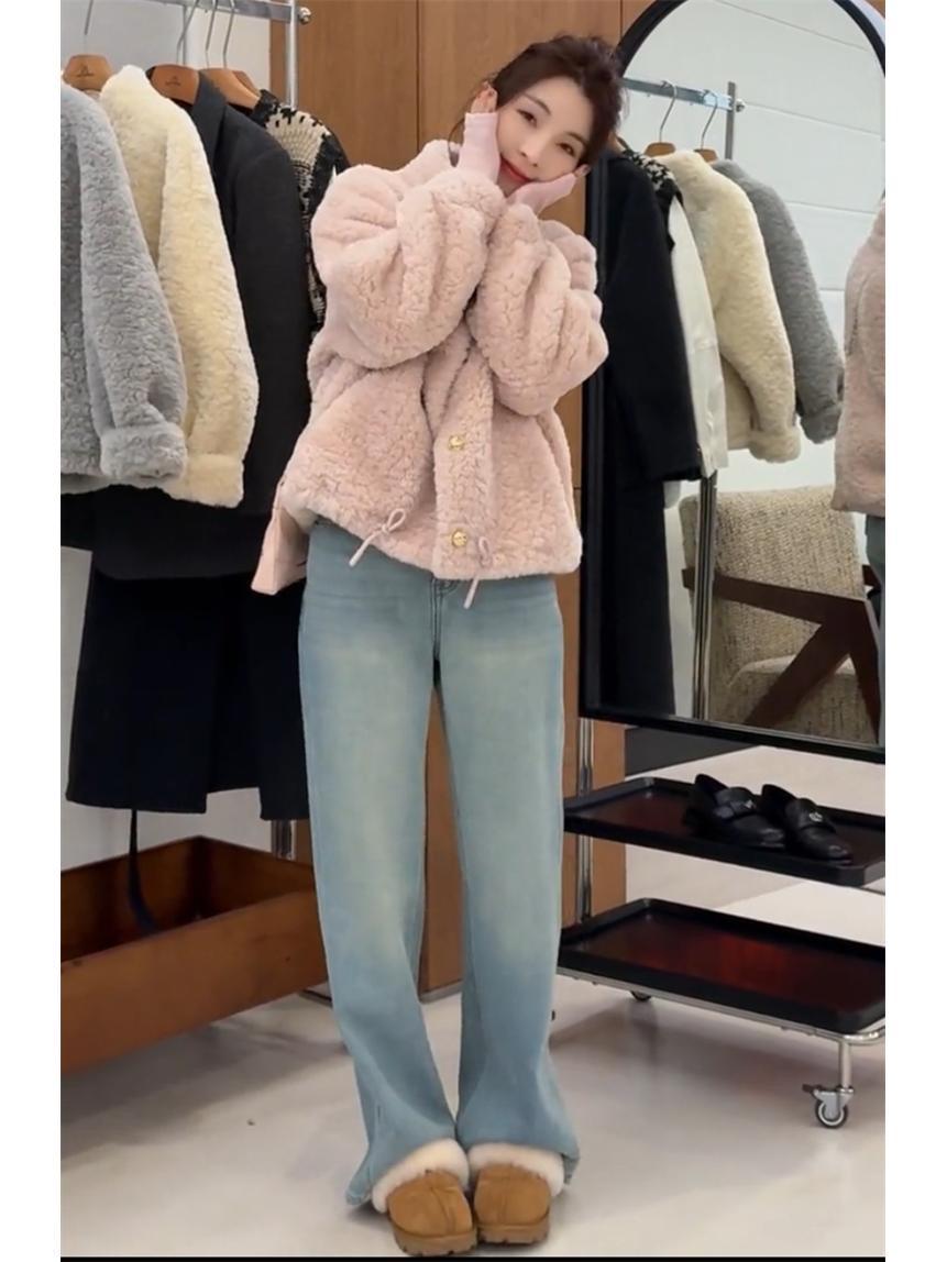 

Стильное женское корейское зимнее пальто из овчины и овечьей шерсти 2024 M розовый