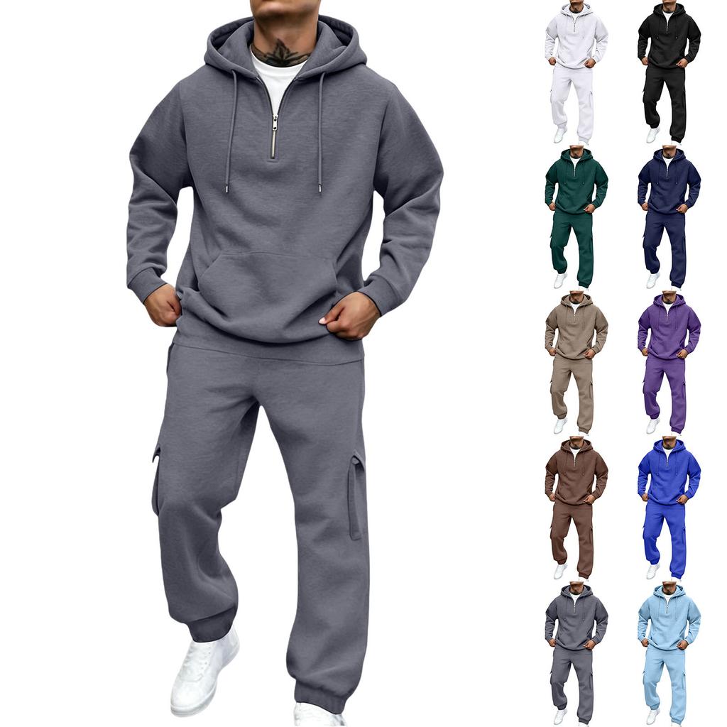 Men's Color Utility Sweatshirt Set - Casual Athletic Sports Track Suit for Daily Wear