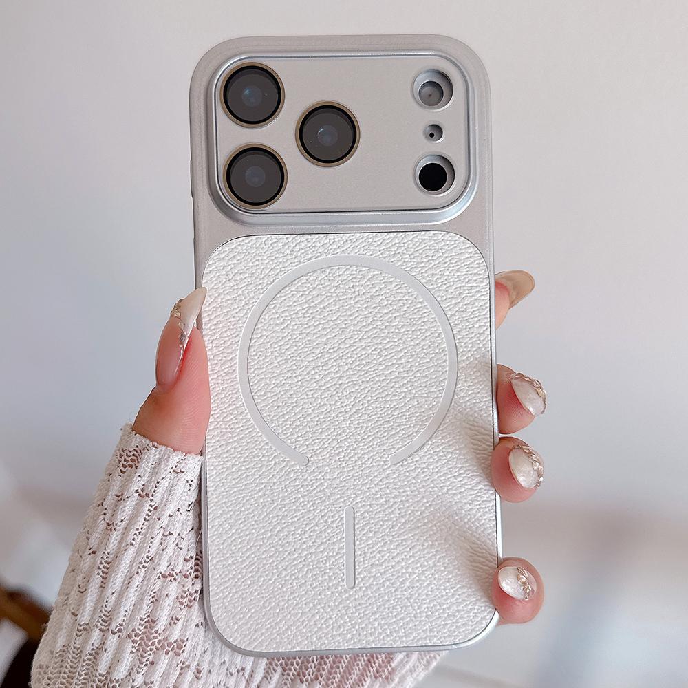 

Lychee Grain Magnetic For Magsafe Case For iPhone 17 16 15 14 13 Pro Max Shockproof With Built-in Lens Protector Cover iPhone 15