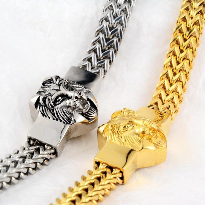 Stainless Steel Titanium Steel Lion Head Bracelet Men'S Fashion Hip Hop Bracelet Trendy Cool Personality Bracelet Bracelet