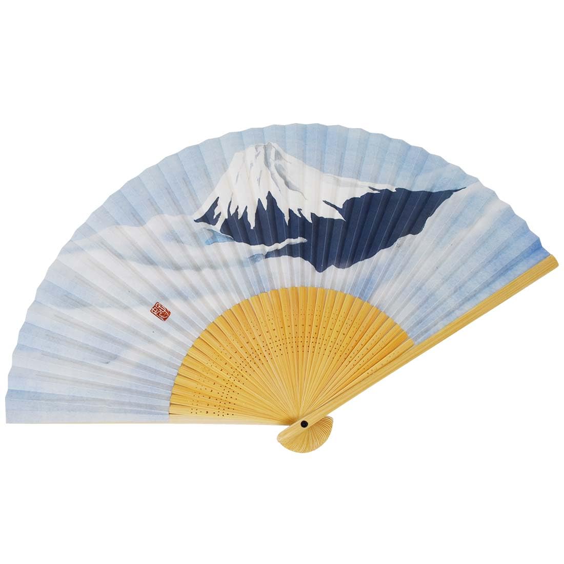 Kimono Folding Mount Fuji Paper White Bamboo Shojuan [Stylish Iroha] Fan, Design, High-Quality Fan, Carving, Men s, 22cm,