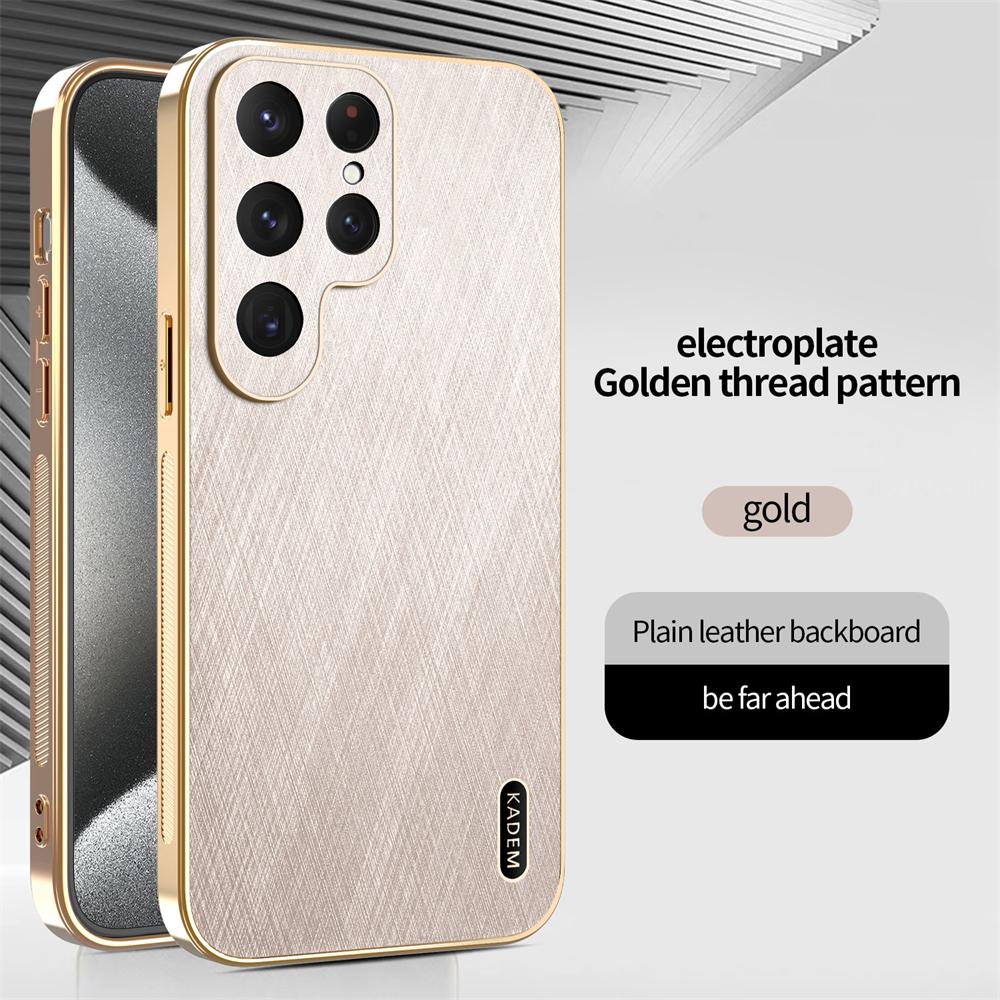 Étui de téléphone plaqué or avec texture cuir de soie pour Samsung Galaxy A55 A54 A53 A52 A35 A16 A06 A34 A33 5G, coque rigide électroplaquée