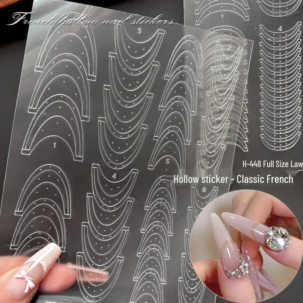 Ultra-Thin Transparent French Nail Art Templates - Hollow Stickers with Pat-on Glue