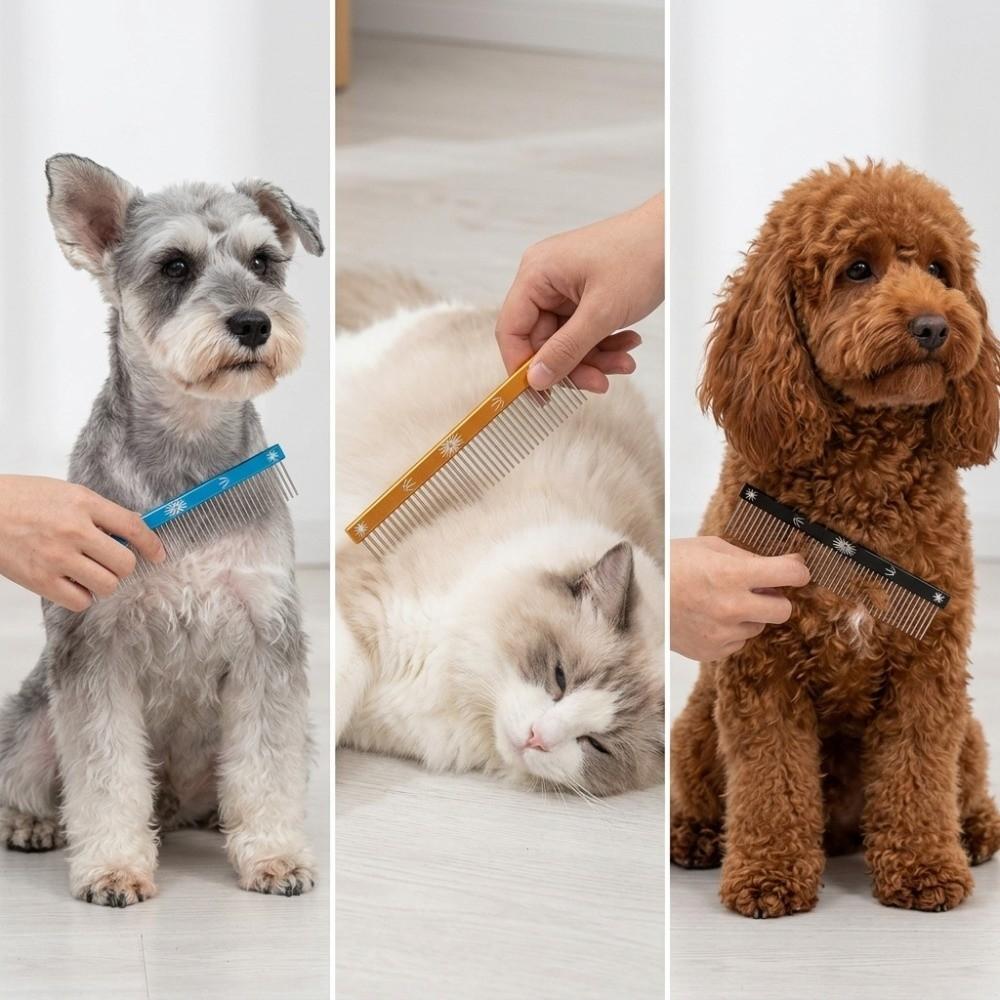 Wide Teeth Dog Comb Metal Teeth Grooming Comb Comfort Grip Dematting Comb  Pet Salon Use