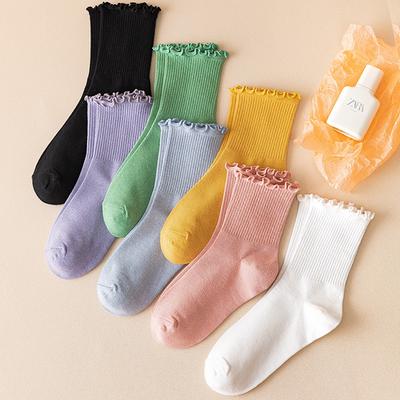 Schwarze Socken mit Ohrrand, Damen-Wadensocken, Weiße Dünne Trendige Sommer-Frotteesocken, Spitzensocken
