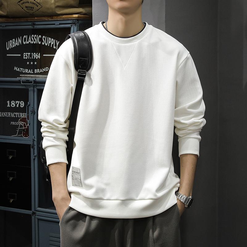 Jarní Americký Retro Pánský Svetr s Kulatým Výstřihem Volný Trend Raně Jarní Chuligánský Pohledný Dlouhý Rukáv Jednoduchá Jednobarevná Mikina