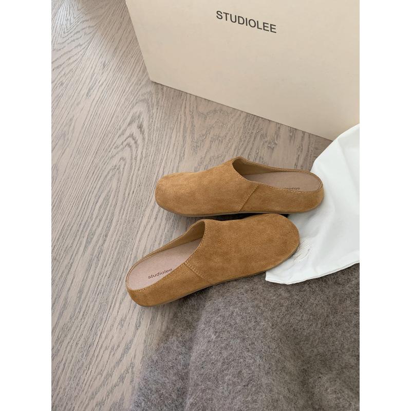 

Осенние кожаные ряд ветровые мягкие лицо ленивые один педаль толстоподошвенные большеголовые полушлепанцы женщина 40