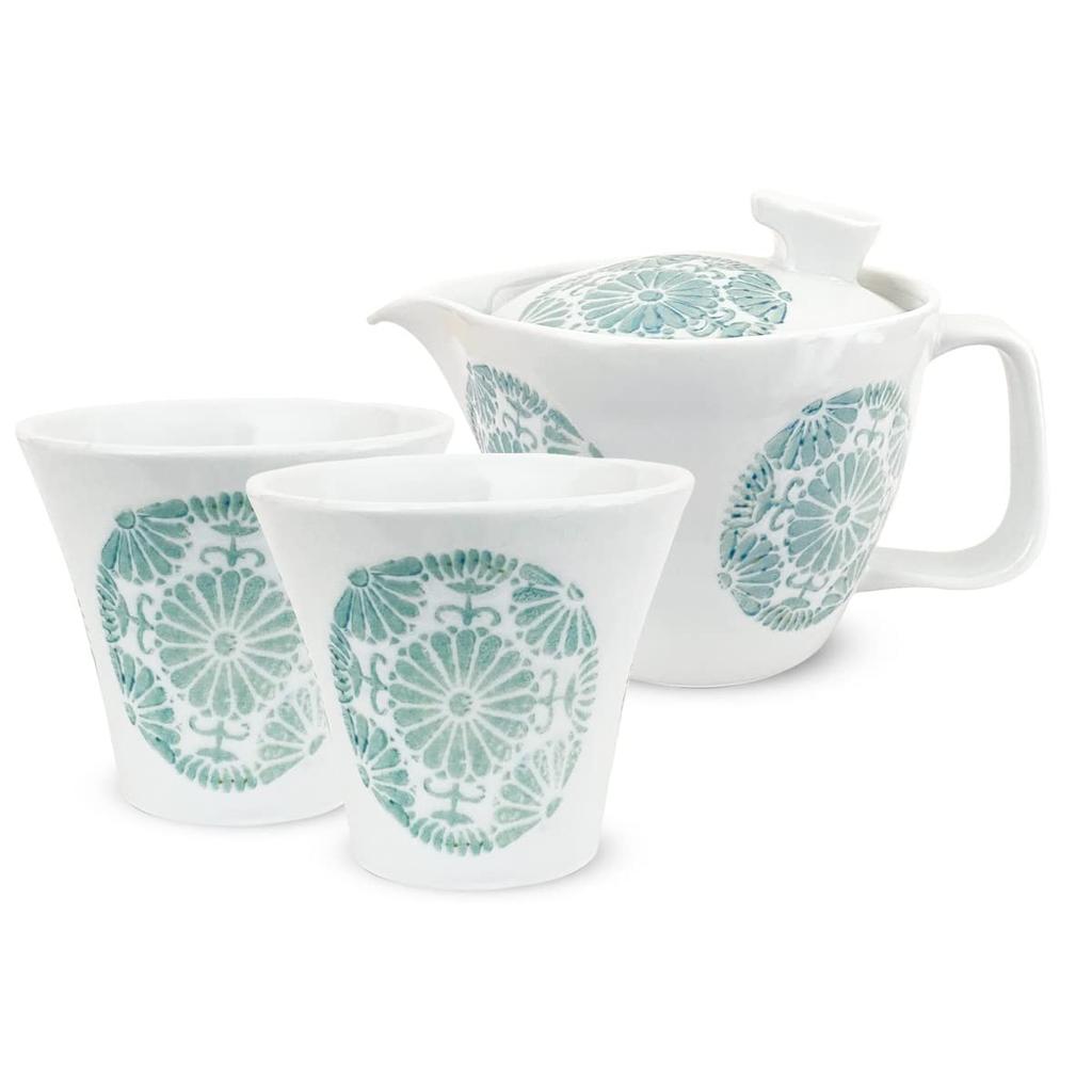 Isaozan Kiln tekanne laget i Japan Et par stilig te for 1 2 Leveres med Tea Circle Lyseblå J-kjøkkensett, Hasamiyaki, (Tekanne, tekopper, sett),