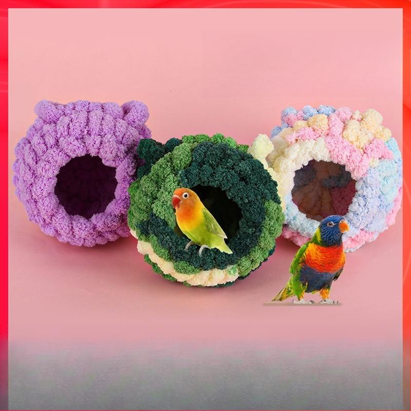 Plush Woven Parrot Bird Nest Soft Warm Cave Hut Multiple Colors Cozy Rest House for Small Pet Birds Cage Indoor