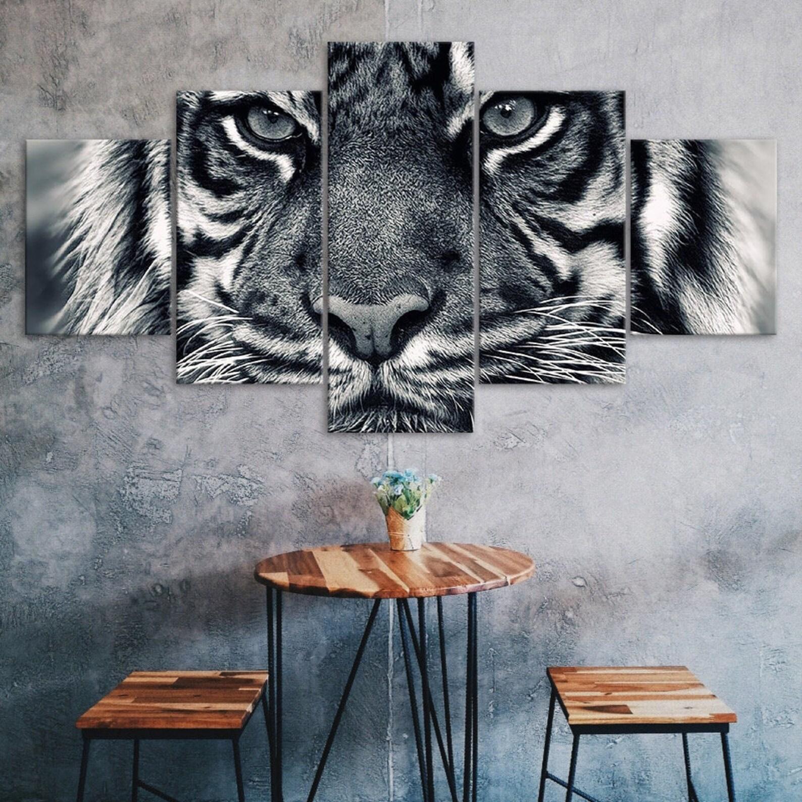 

White Tiger Face 5 Piece Five Panel Wall Canvas Print Modern Poster Picture Home Decor Gift For Him For Her 20X35 20X45 20X55CM