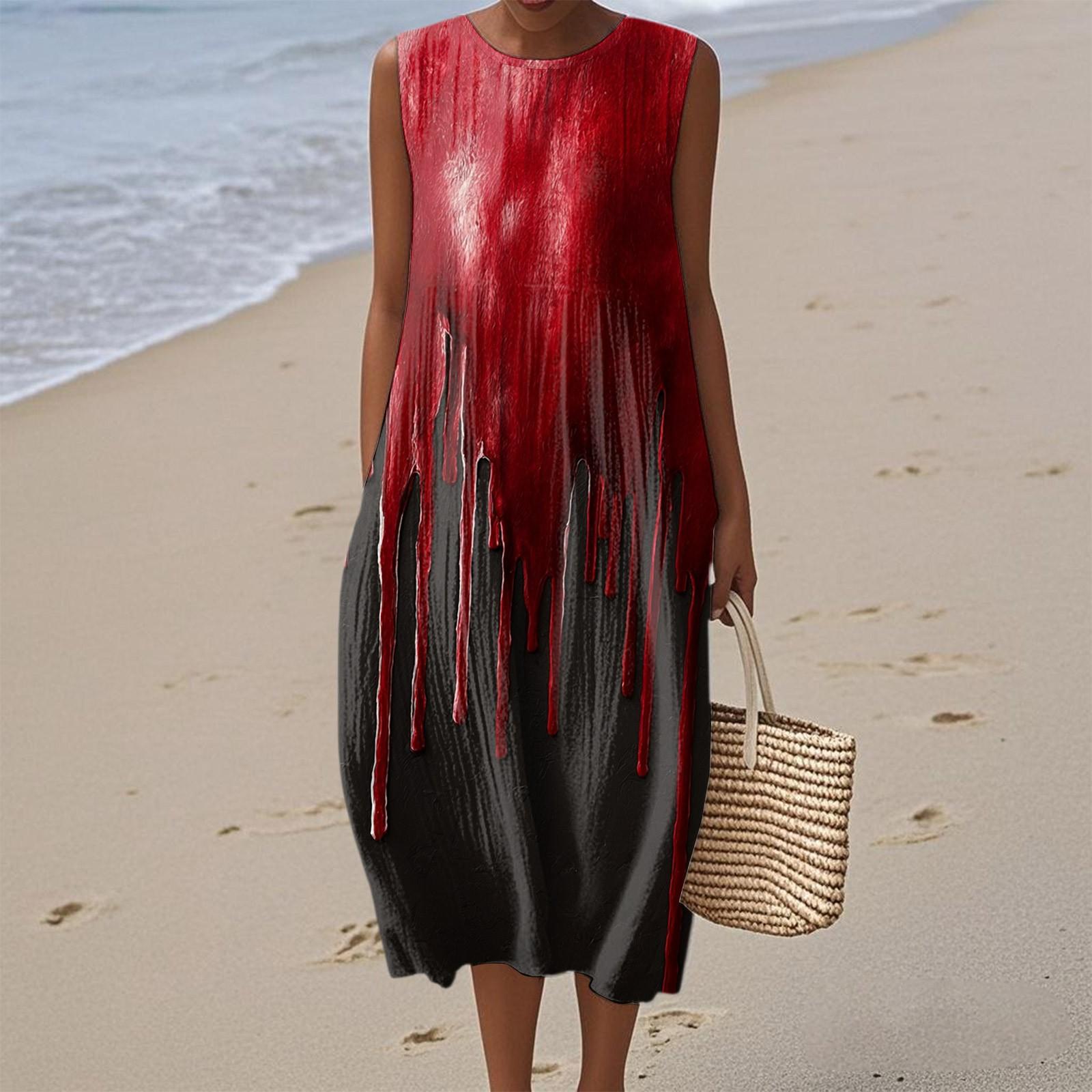 

Women s Fashion Casual Sleeveless Round Neck Zipper Halloween Print Elegant Temperament Dress XXL