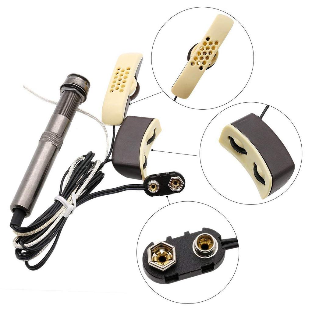 Frioojity Acoustic Guitar Pickup A-202 Piezo Pickup with Tuner 6.35mm Output Jack Microphone Included