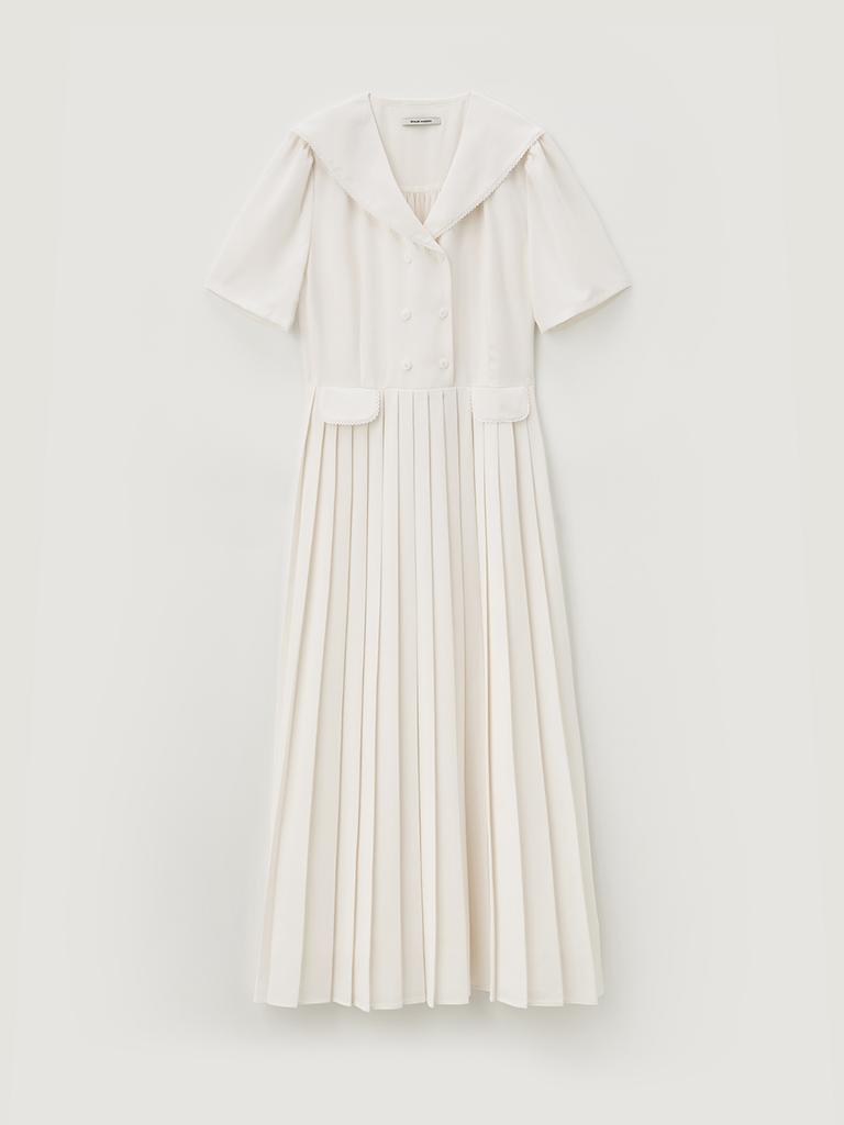 B Muse Mansion Sailor Lace Pleated Dress - Ivory