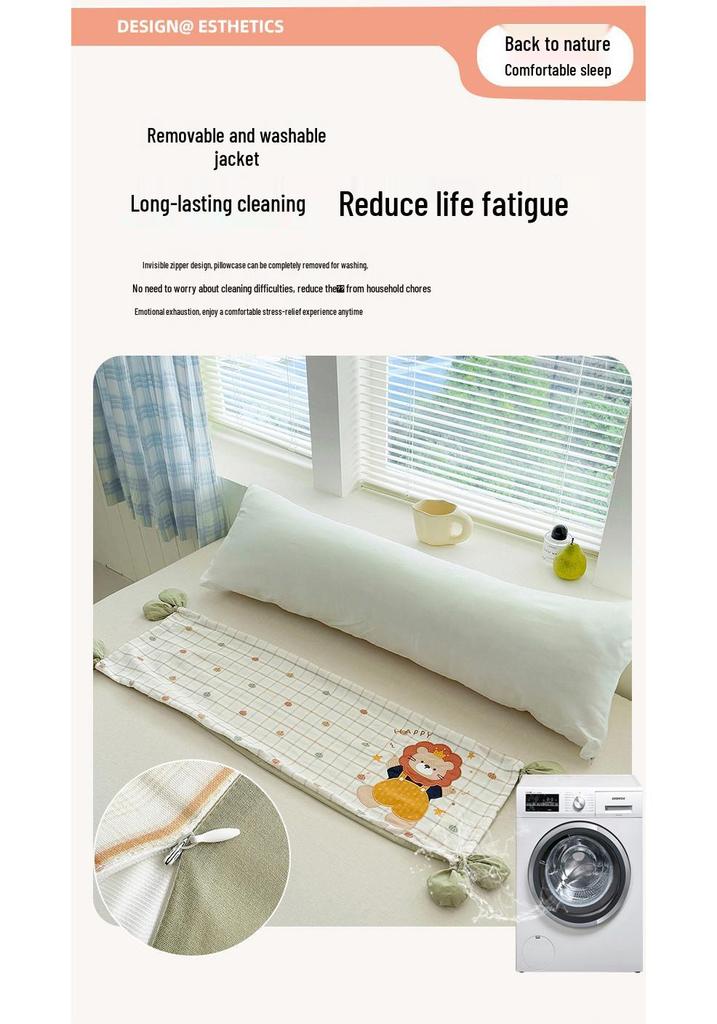 Children's Washable All-Cotton Double-Layer Gauze Long Throw Pillow with Appliqué