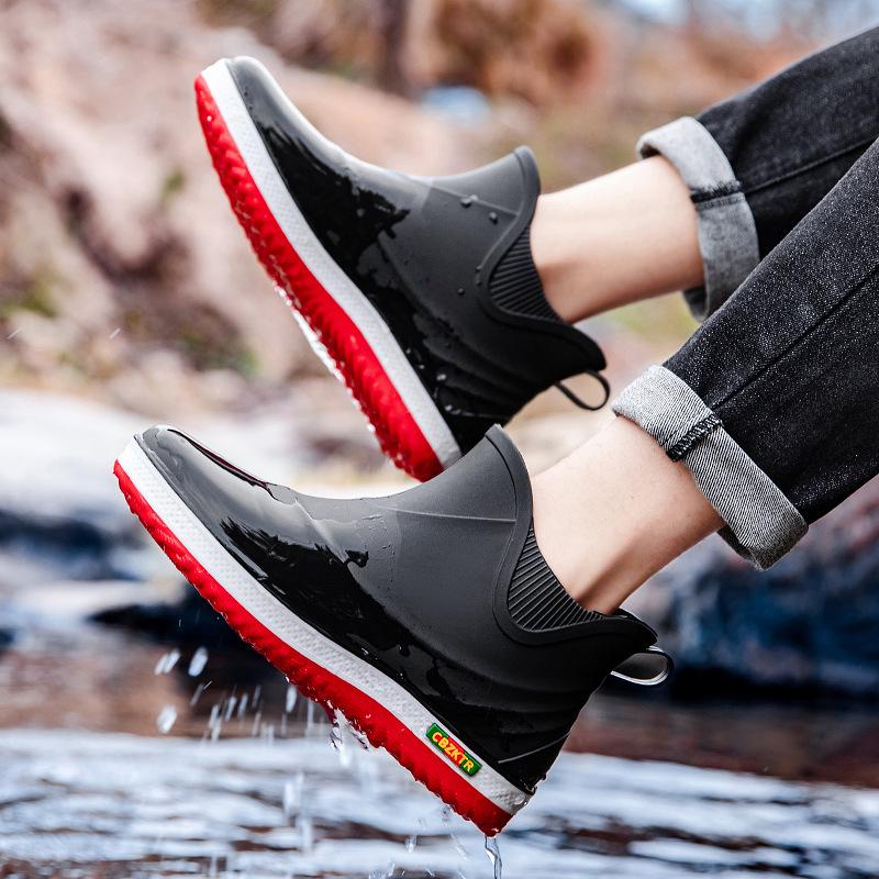 Men's Fashion Short Rain Boots - Waterproof, Non-slip, and Versatile for Outdoor, Kitchen, or Car Wash Use.