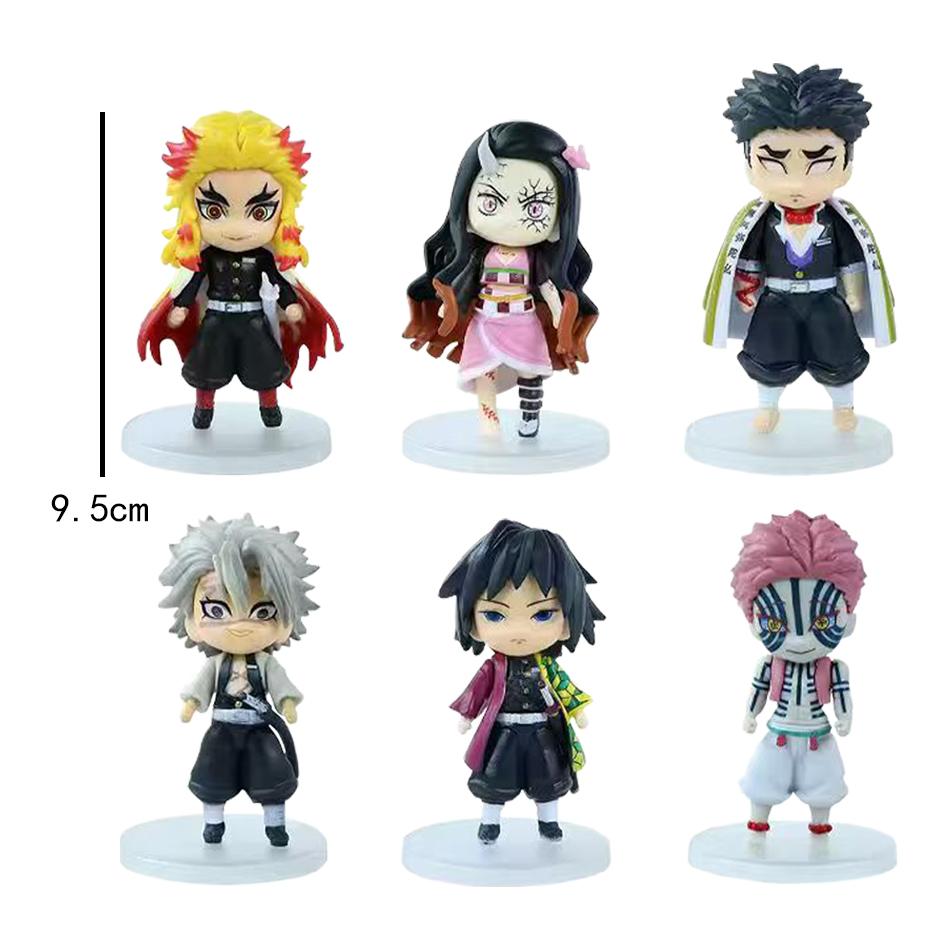 9.5CM 6Pcs/Set Anime Demon Slayer Small Figure Character Multiple Combination Sets Cute Anime Toy Gift Collection Decoration PVC