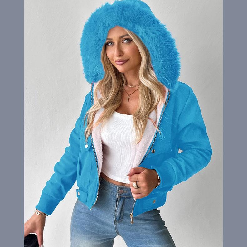 Fashion Coat Women Streetwear Autumn/Winter Versatile Casual Zipper Thickened Long Sleeves Hooded Short Jacket for Female